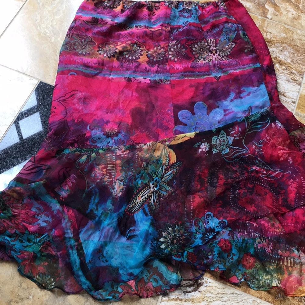 Chico’s 2 silk watercolor floral/bold jewel tones - Picture 2 of 8